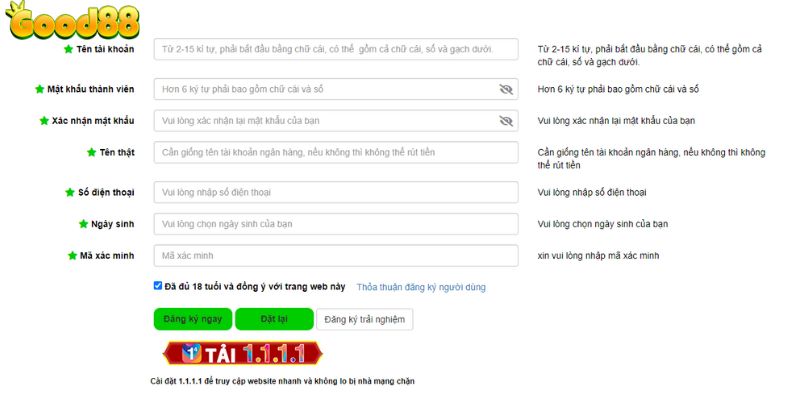 Quá trình đăng ký tài khoản GOOD88 đơn giản, nhanh chóng 
