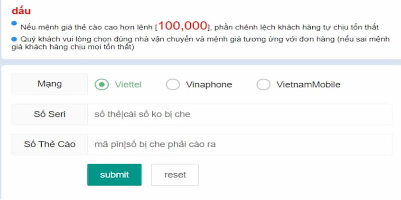 Giao dịch bằng thẻ cào