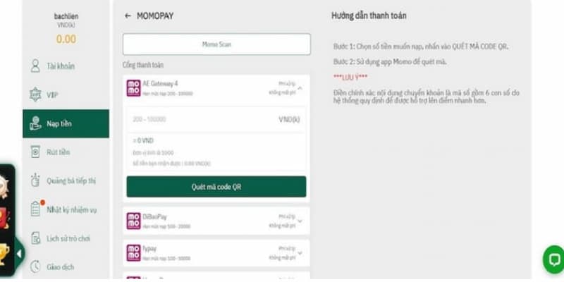 Thanh toán ví điện tử MOMO